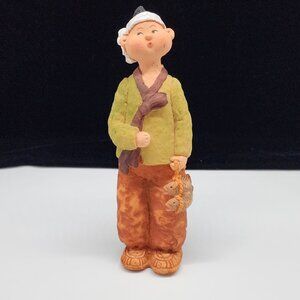 Koreart Resin Hand Painted Figure Fisherman With Fish 10" VTg